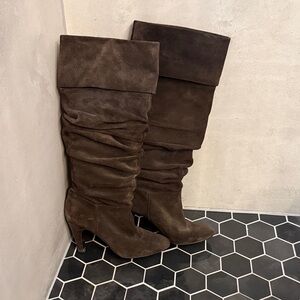 Nine West Dark Brown Suede Slouch Boots